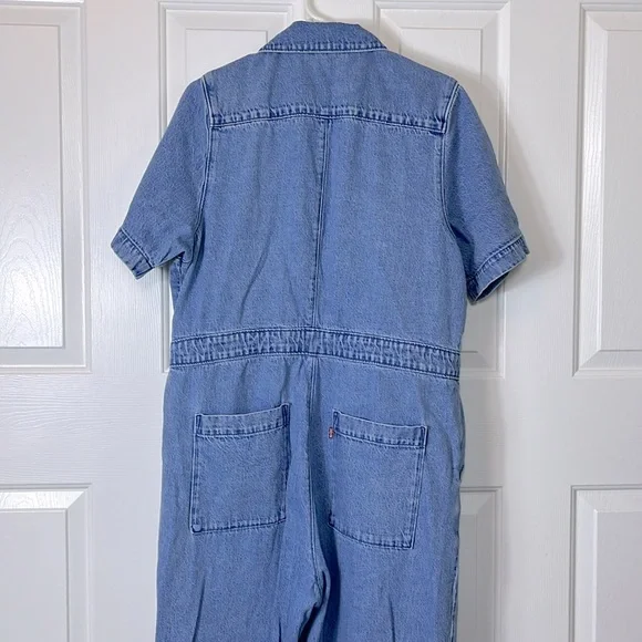Levi’s Premium Denim Short sleeve Jumpsuit, size XL, Button & Drawstring Waist - Picture 3 of 7